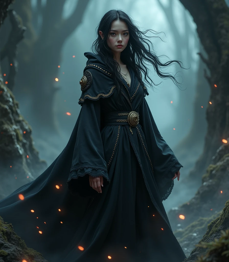 Girl in a black wizard outfit 