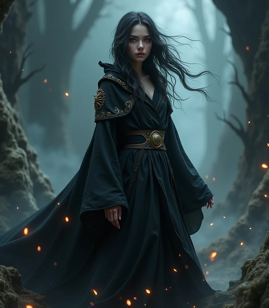 Girl in a black wizard outfit 