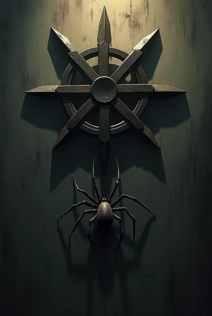 16 cornered "Northern star" with a spider hanging from the bottom, mafia style.
