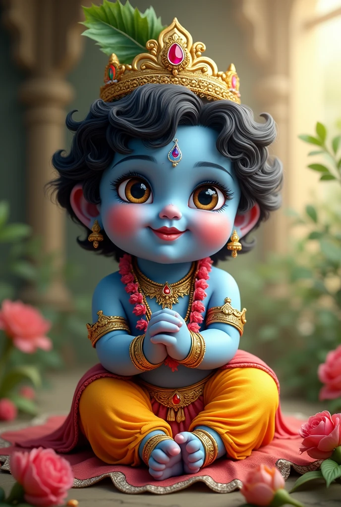Very cute baby littile krishna of blue body colour