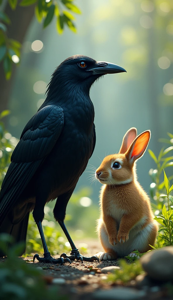 Crow and rabbit in one frame 