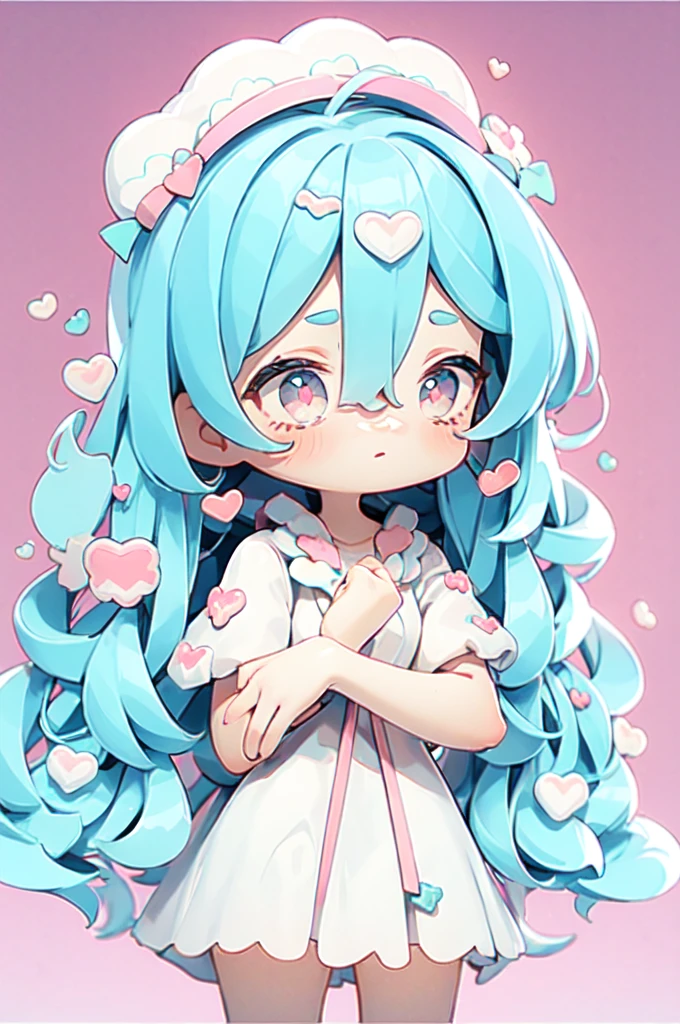 chibi girl in a kawaii style, hearts, soft, colorful, delicate, expressive, textured, sharp, cyan and pink, 