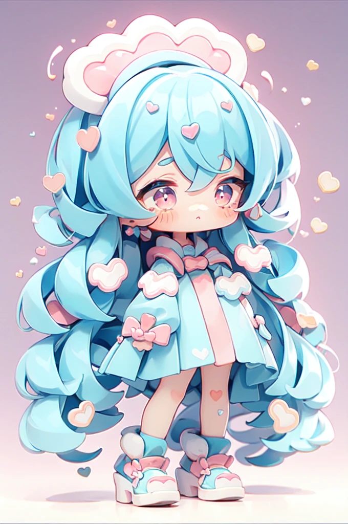 chibi girl in a kawaii style, hearts, soft, colorful, delicate, expressive, textured, sharp, cyan and pink, 