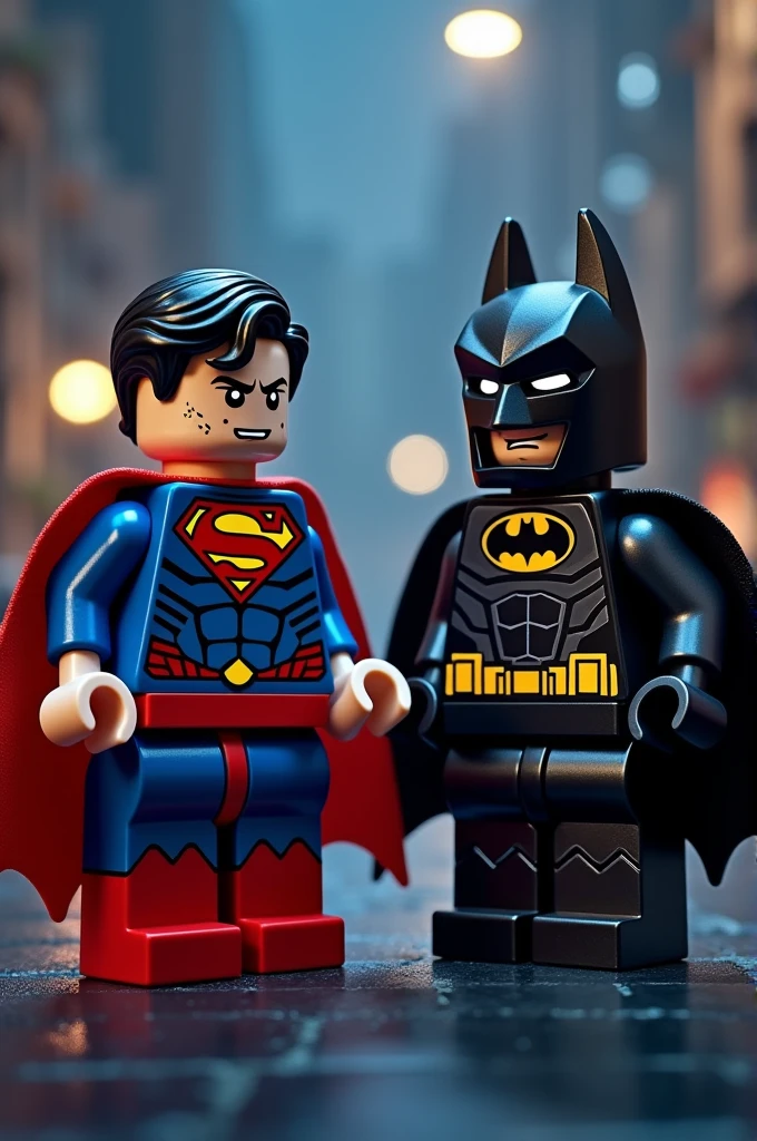 Superman and Batman in lego art, night