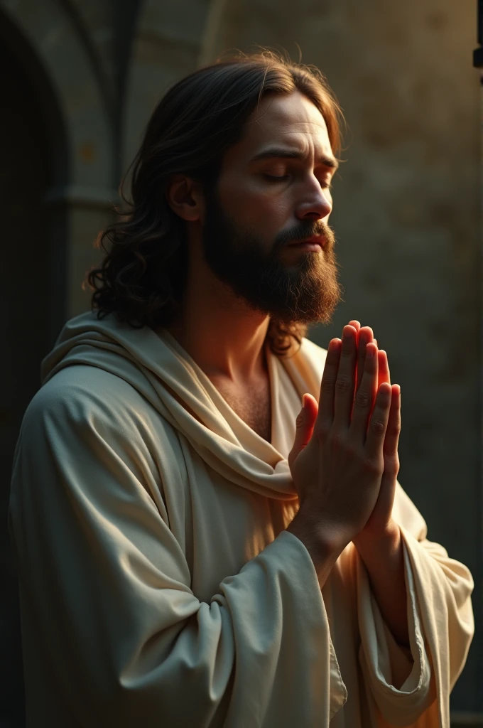 Image of Jesus praying with hands joined