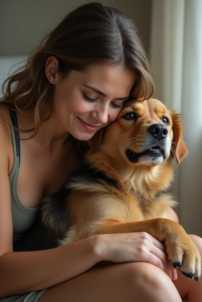 A brunette girl fucking with dog