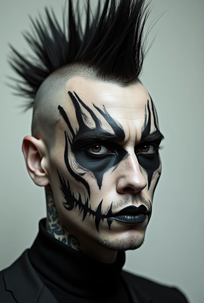 Man with Mohawk haircut and full face Gothic paint 