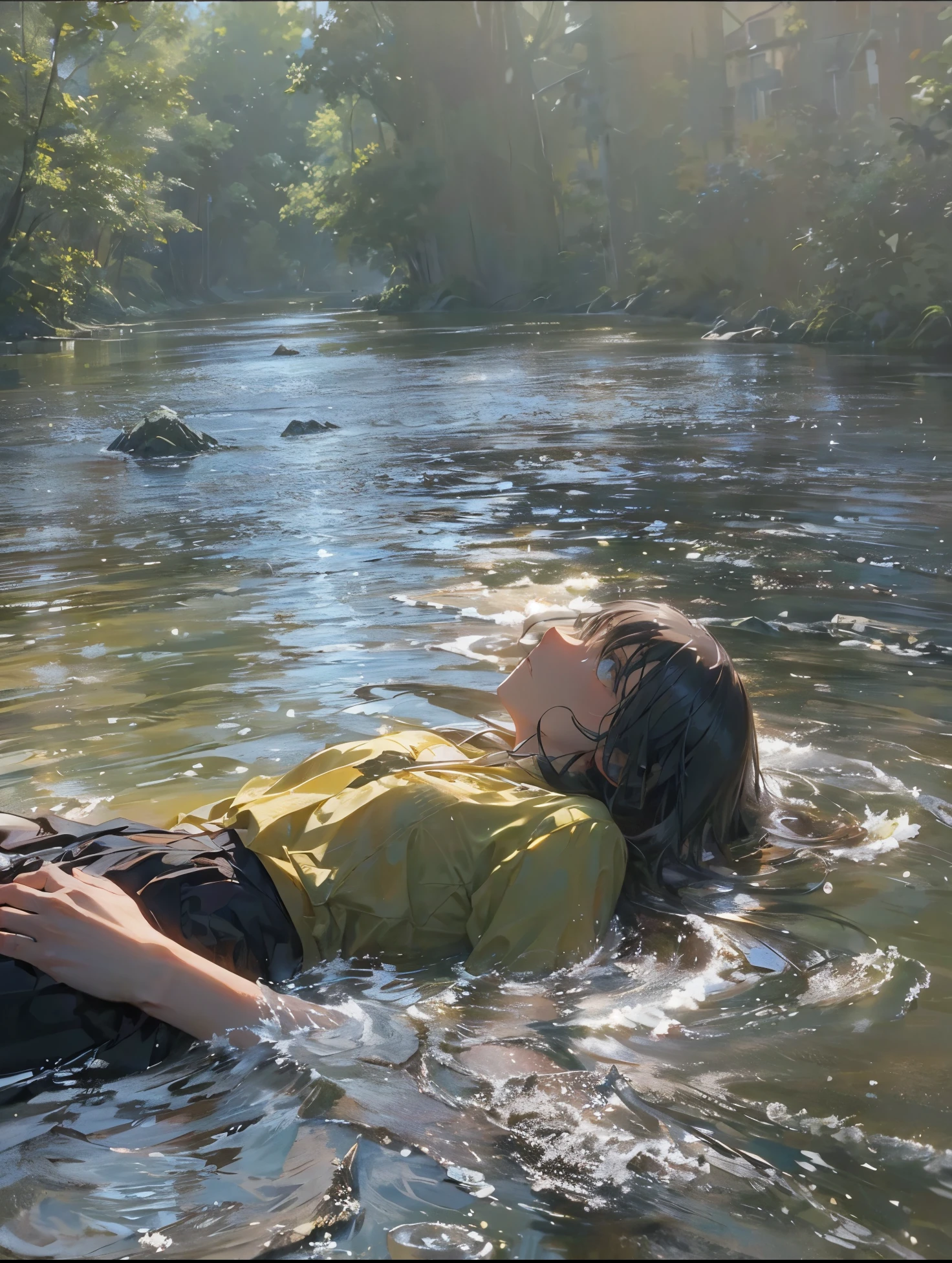 Masterpiece, realistic, anime, high contrast, highly detailed, anime colors, ultra HD, girl on water