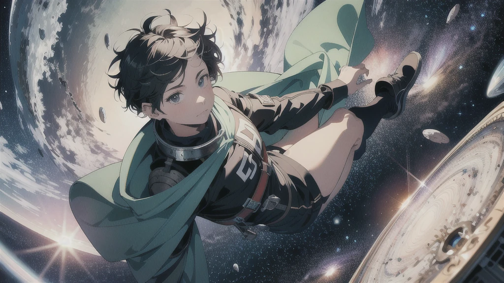 ridiculous resolution, high resolution, (masterpiece:1.4), super detailed, 1boy, seen from above, space, floating, --v 6