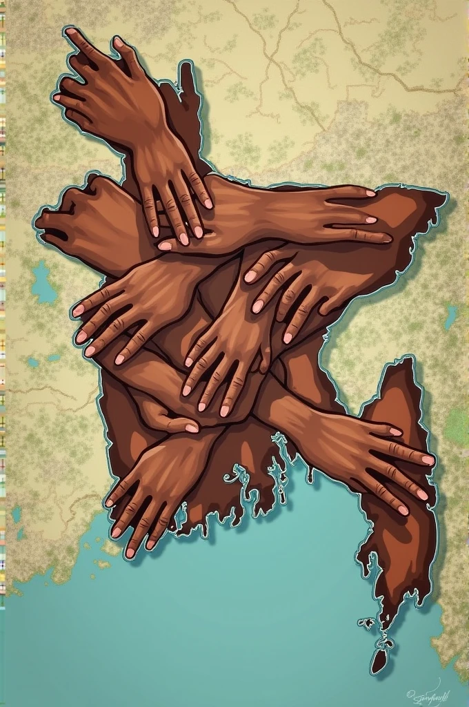 Bangladesh Map with hand chain