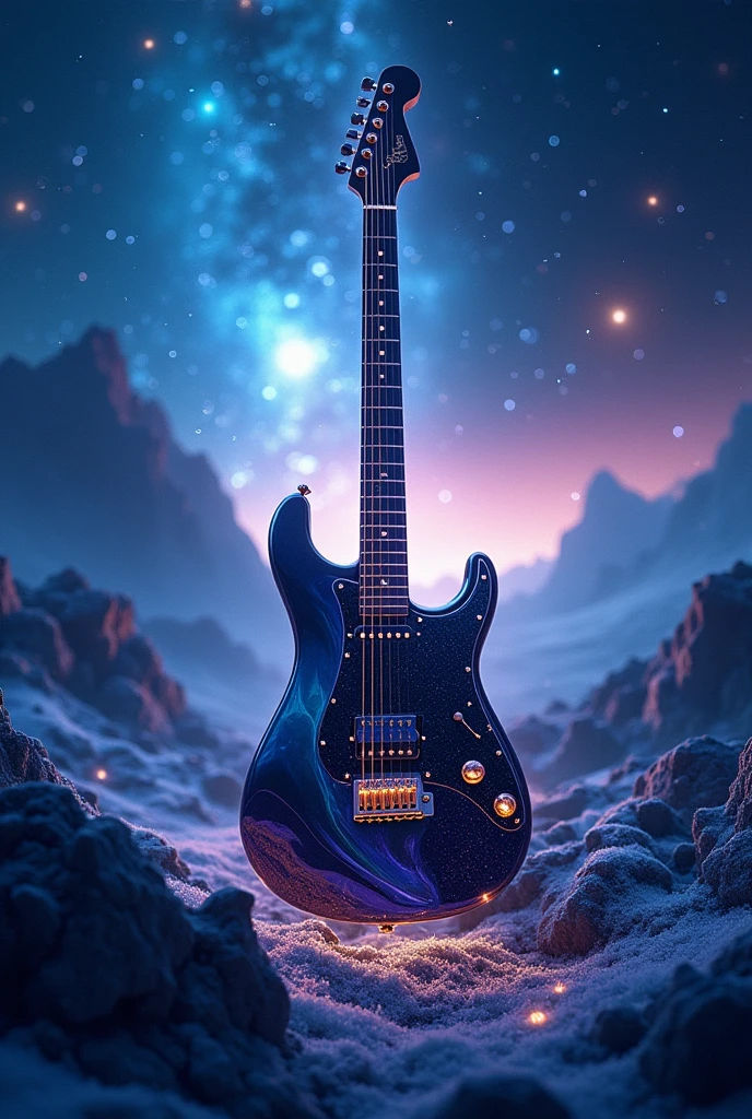 "Create a captivating profile image for a YouTube channel named 'cosmic_chill_beats'. The design should feature a cosmic theme with elements of musical instruments, such as a stylized guitar or synthesizer, blending seamlessly with a starry or nebula-like background. The overall look should be sleek, modern, and evoke a chill, ambient vibe that aligns with the channel's name."