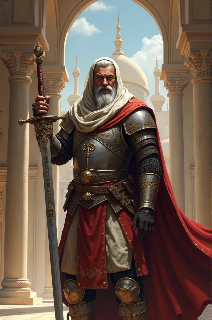 Islamic religious knight with a sword in his hands