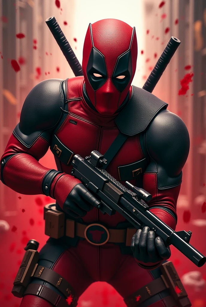 Deadpool with moment with blood background