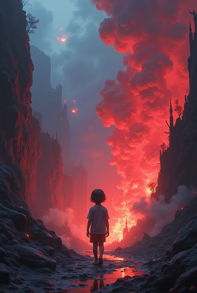 A imaginary world in mind of child thinking in hell
