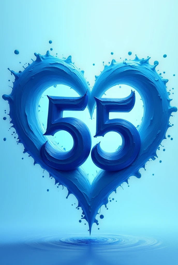 Create the number 55 style by swinging in blue color inside the blue heart