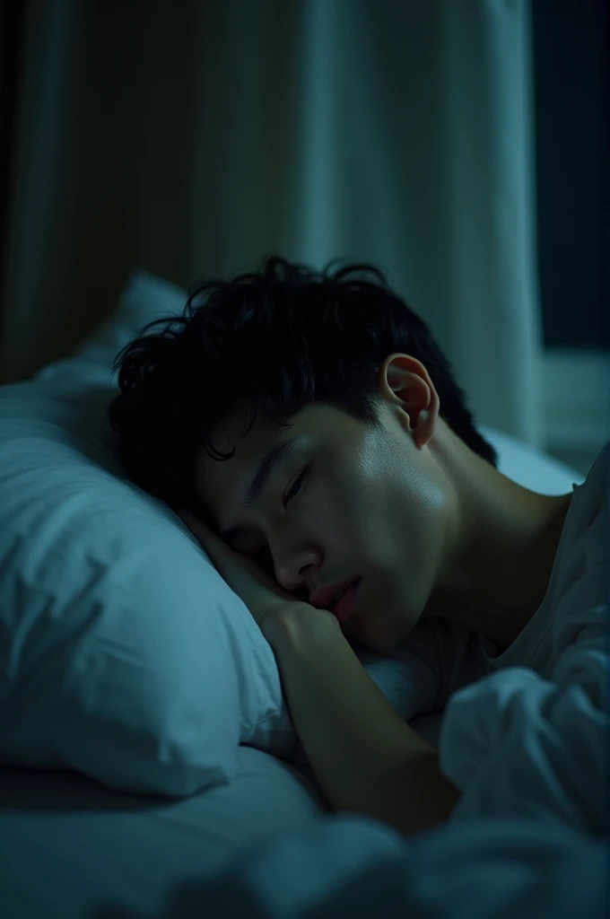 ### Script:
1. **Scene 1:**
- **Image:** A dark room with a dim light from a night light. Gia Huy lying on the bed, tense face, sweat running down forehead.
- **sound:** Heavy breathing, heart pounding.
2. **Scene 2:**
- **Image:** Close-up of Gia Huy's face, drenched in sweat. He sat up in bed., put your hand on your forehead. The room was quiet., only pale yellow light.
- **sound:** The clock ticks. Tiếng gió nhẹ ngoài Window.
3. **Scene 3:**
- **Image:** Gia Huy holding the phone, look at mom's picture on screen. He flipped through each photo with eyes full of longing and pain..
- **sound:** Background music nhẹ nhàng, sobs mixed with sighs.
4. **Scene 4:**
- **Image:** He stood up., bước đến Window, pull the curtain. The night wind blows gently, the room becomes more airy. He looked out at the starry sky., distant eyes.
- **sound:** The sound of rustling wind, leaf sound. Background music nhẹ nhàng và thư giãn.
5. **Scene 5:**
- **Image:** Gia Huy went back to bed, dim night light. He closed his eyes., face gradually relax, eyes closed in peaceful sleep.
- **sound:** Background music dịu dàng, light wind, regular breathing.
6. **Scene 6:**
- **Image:** Cảnh căn phòng với dim night light, The picture of my mother on the wall became the only bright spot.. The camera slowly zooms into the picture..
- **sound:** Background music tiếp tục nhẹ nhàng, bring a sense of hope and revival.
7. **Scene 7 (End):**
- **Image:** Starry sky scene, sparkling light in the dark.
- **sound:** Background music dâng cao cảm xúc, but still keep the gentle and peaceful.
### Production Suggestions:
- **Performer:** A male actor plays Gia Huy.
- **Background:** Small room, succinct, with bed, Window, and dim night lights.
- **light:** Use soft light, Pale yellow tones for a warm yet moody feel.
- **Background music:** lightly, history