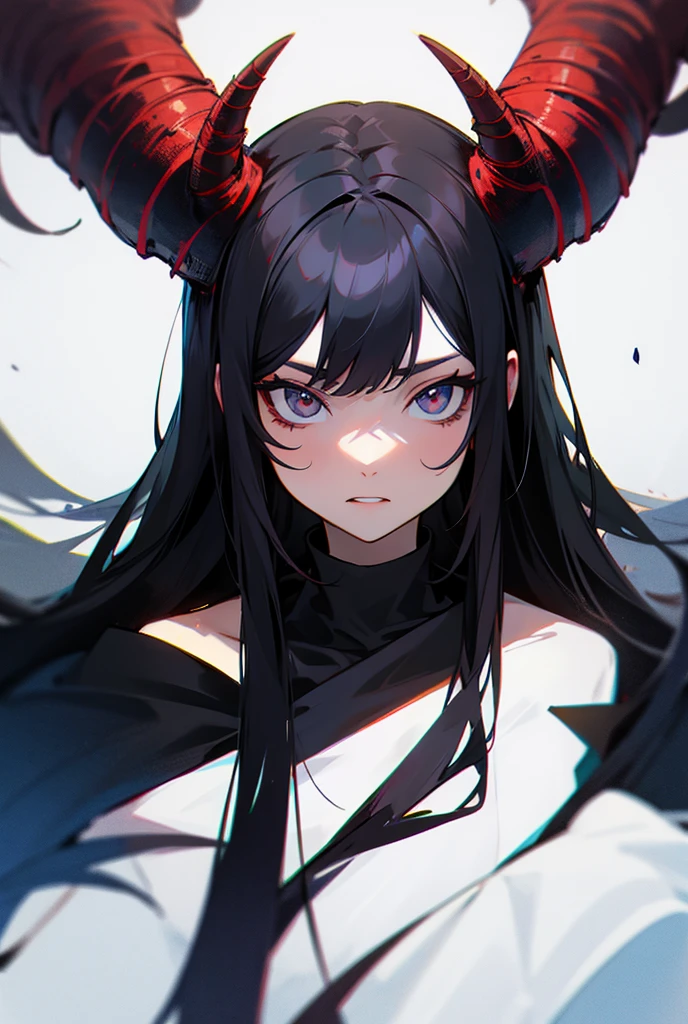 One person, tooth, Overlooking, Character portrait, Horns of the beast, Long Hair, Black Hair,