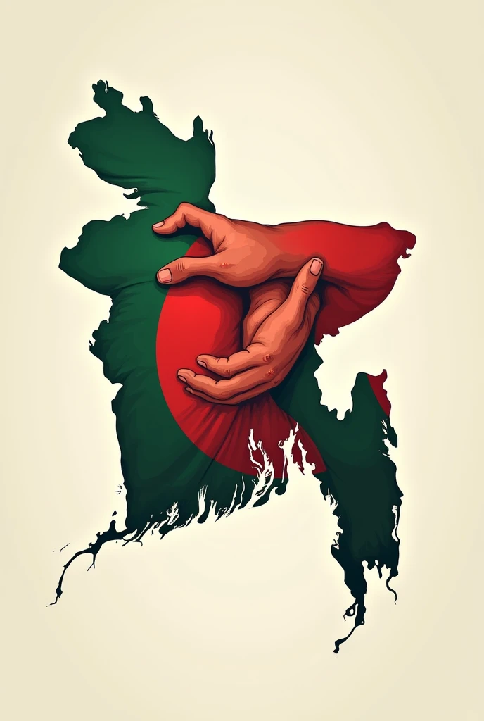 Red and Green Bangladesh map with four hand chain