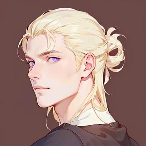 ((masterpiece)), (((best quality))), prince, portrait, 1 male, pale white skin, blonde hair, long hair, straight hair, bun, handsome man, masculine features, pale purple eyes, detailed face, highest quality, highly detailed, original, high resolution CG Unit 8k wallpaper, (best quality, artwork, masterpiece, 4k)