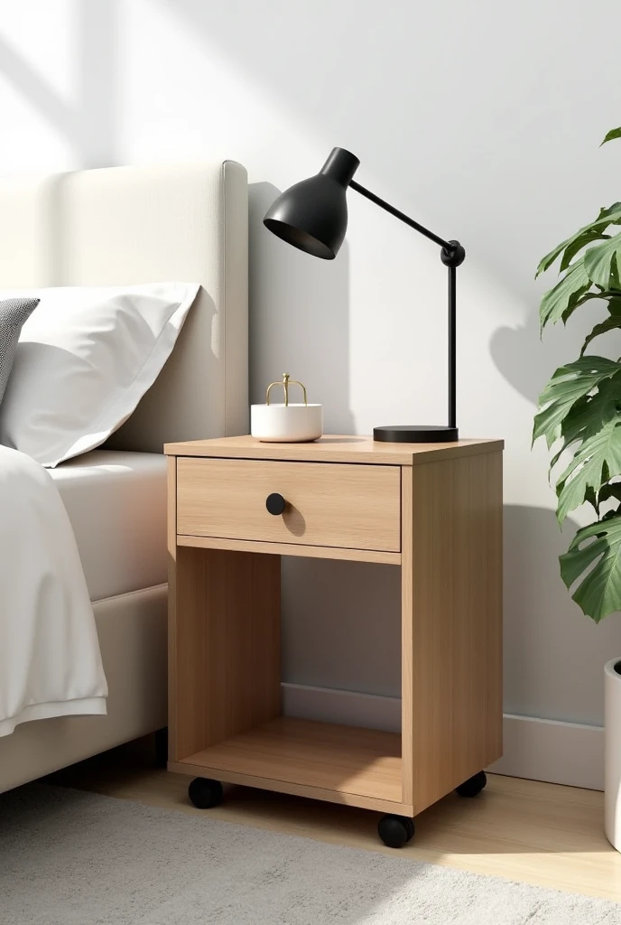 Table with casters and drawer for one bed