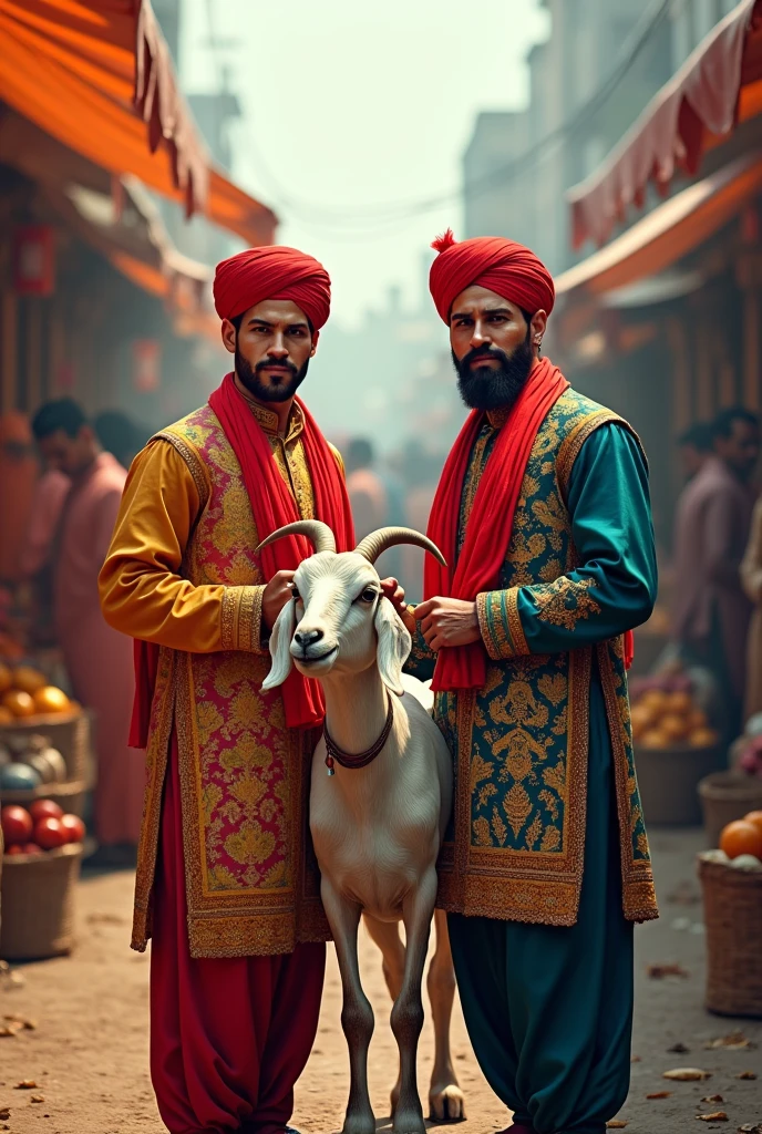 Ronaldo and Messi selling goat in india market in an traditional dress of Indian and people make a reaction on him and the sound of the market