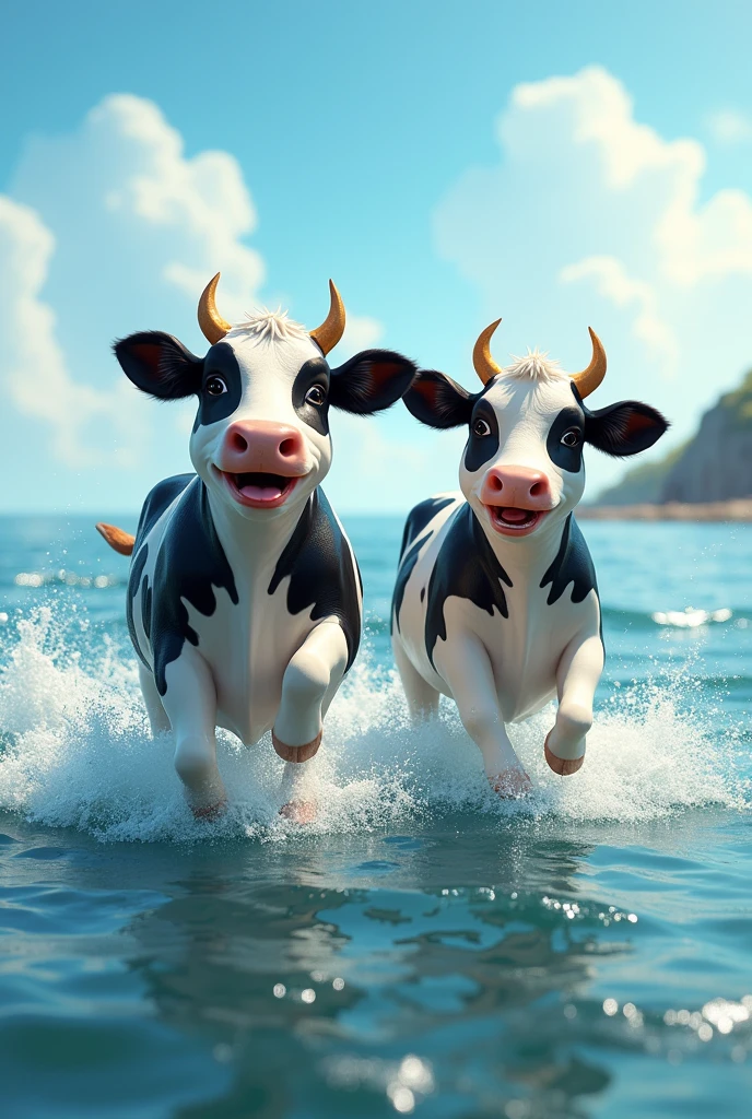 2 HF cows in sea place