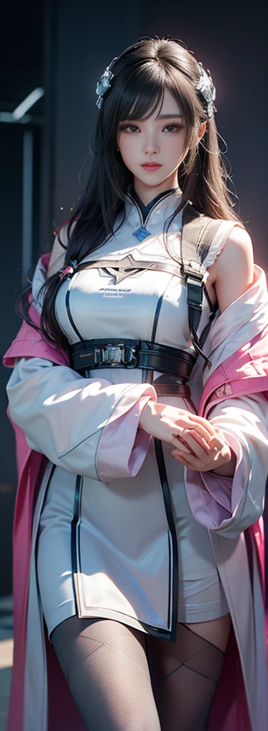((Highest quality)), ((masterpiece)), (detailed: 1.4), 3d, Beautiful cyberpunk woman image, High resolution (High Dynamic Range), Ray Tracing, NVIDIA, Super Resolution, Unreal 5, Scattered beneath the surface, PBR Textures, Post-processing, Anisotropic Filtering, Depth of written boundary, The best cutting and sharpness, Multilayer Texture, Albedo and Highlight Mapping, Surface Shading, Accurate simulation of material interactions, Perfect Proportions, Octane Rendering, 2-color light, Large diameter, Low ISO, White balance, Normal 3 points, 8K RAW, Beautiful and shining eyes, Loose-fitting robes, Great students, Delicate face and eyes, Long eyelashes, blush, Fluffy hair, Pink Lips