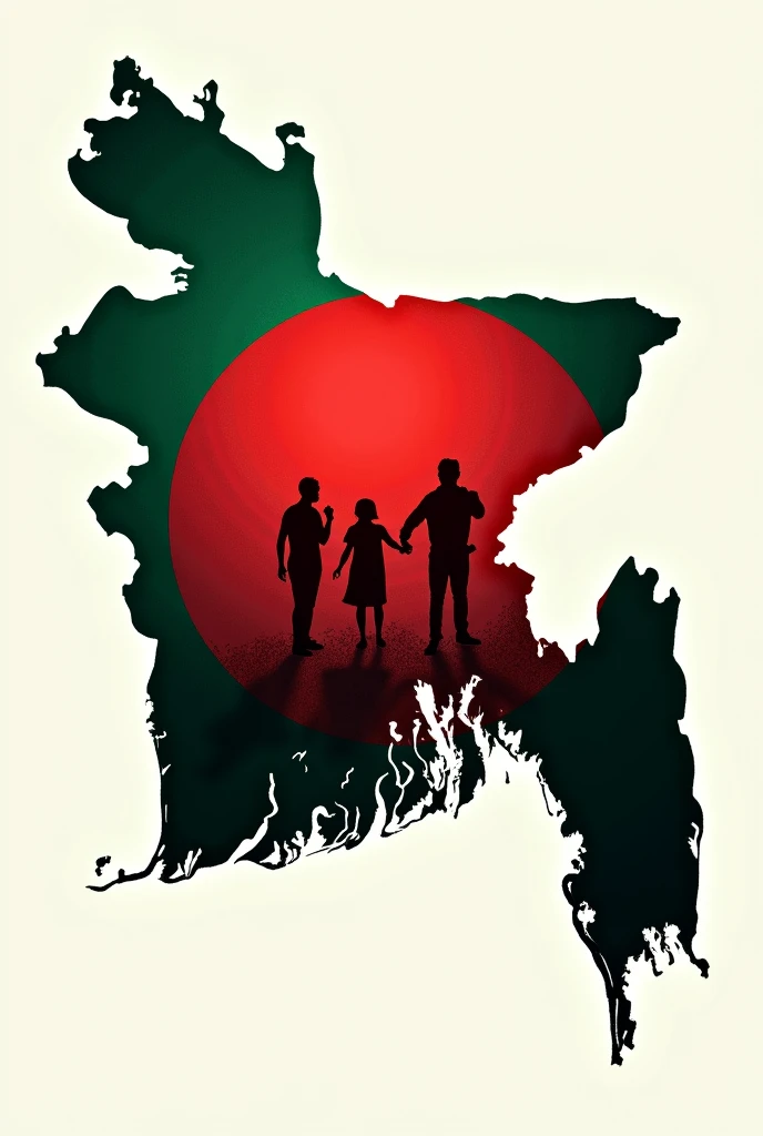 Red and Green Bangladesh map with people chain