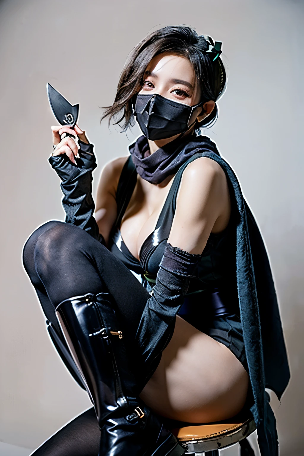 korean girl, (behind corpse, corpse has very big saggy breasts:1.4, ), blood splatter, bleeding from wounds, trickling red ink, blood:1.5, skin cuts:1.5, dripping:1.5, holding knife, stabbing, black gloves, room full of blood, transparent light blue raincoat, hood up, holding knife, black gloves, behind corpse, short hair, night, mass murderer, robbery, in the hospital, unzipped