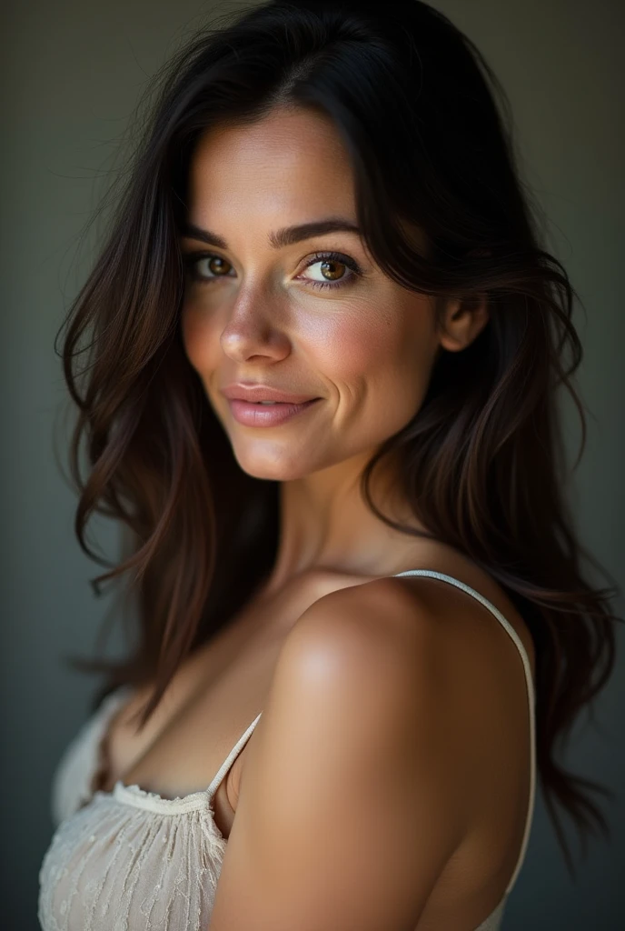 Arafed femme âgée de 50 ans nue, fille sexy aux yeux bruns avec de gros seins et de belle forme, cheveux bruns et grands yeux, selfie d'une femme, Yeux brun, sans maquillage, maquillage naturel, regarder directement la caméra, Visage avec Artgram, Maquillage subtil, Superbe photo du corps entier,faire un barbecue