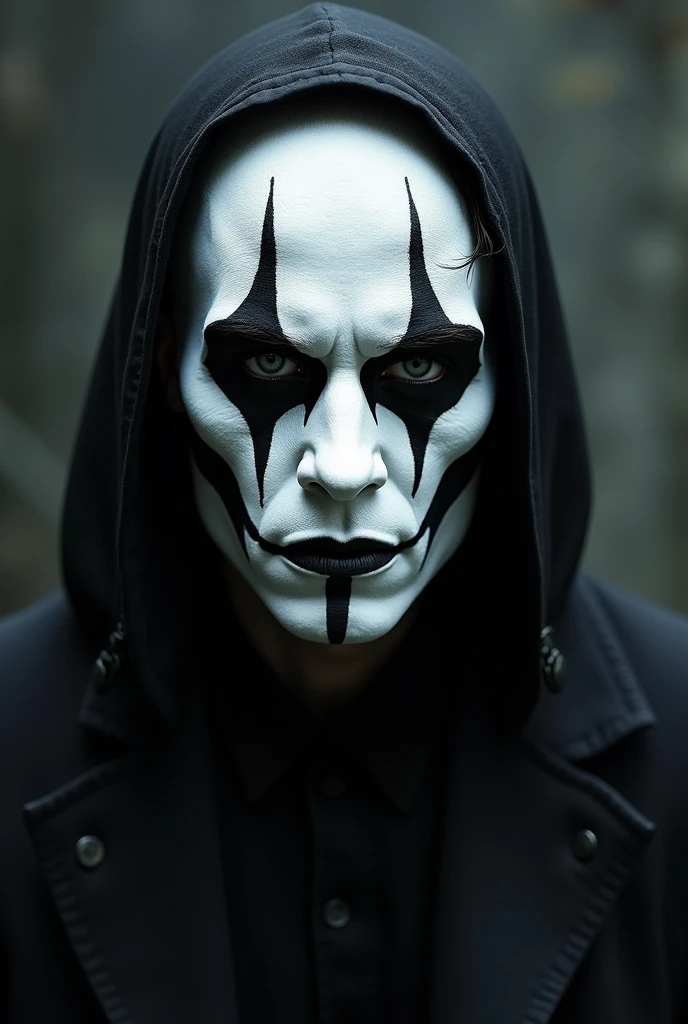 Man with full face white paint and black Gothic art