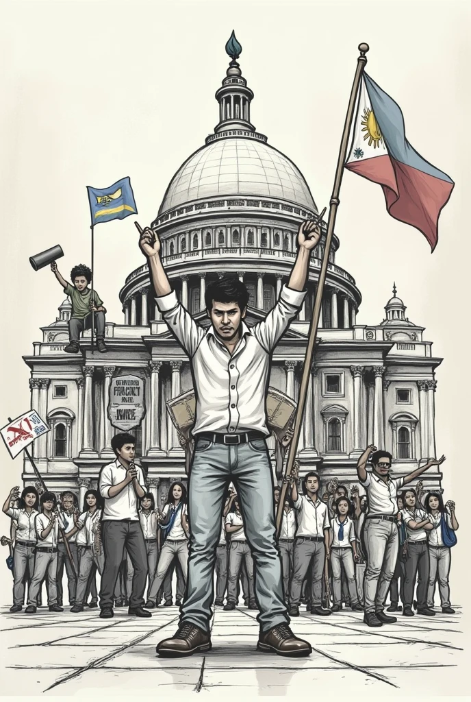 create a sketch of an editorial cartoon about how Philippine media performs it's roles and functions on a democratic country like Philippines