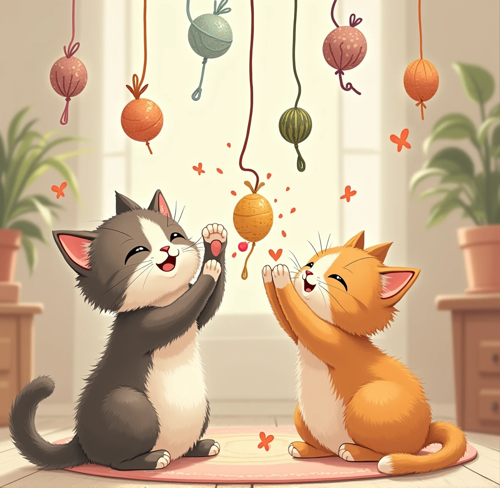 Cats love to play with string and toys,
They bring such simple, quiet joys.
With a flick of a paw and a playful swipe,
They keep the fun going, day and night.