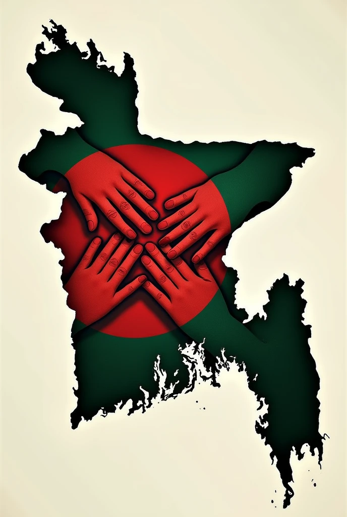Red and Green Bangladesh map with four hand cross