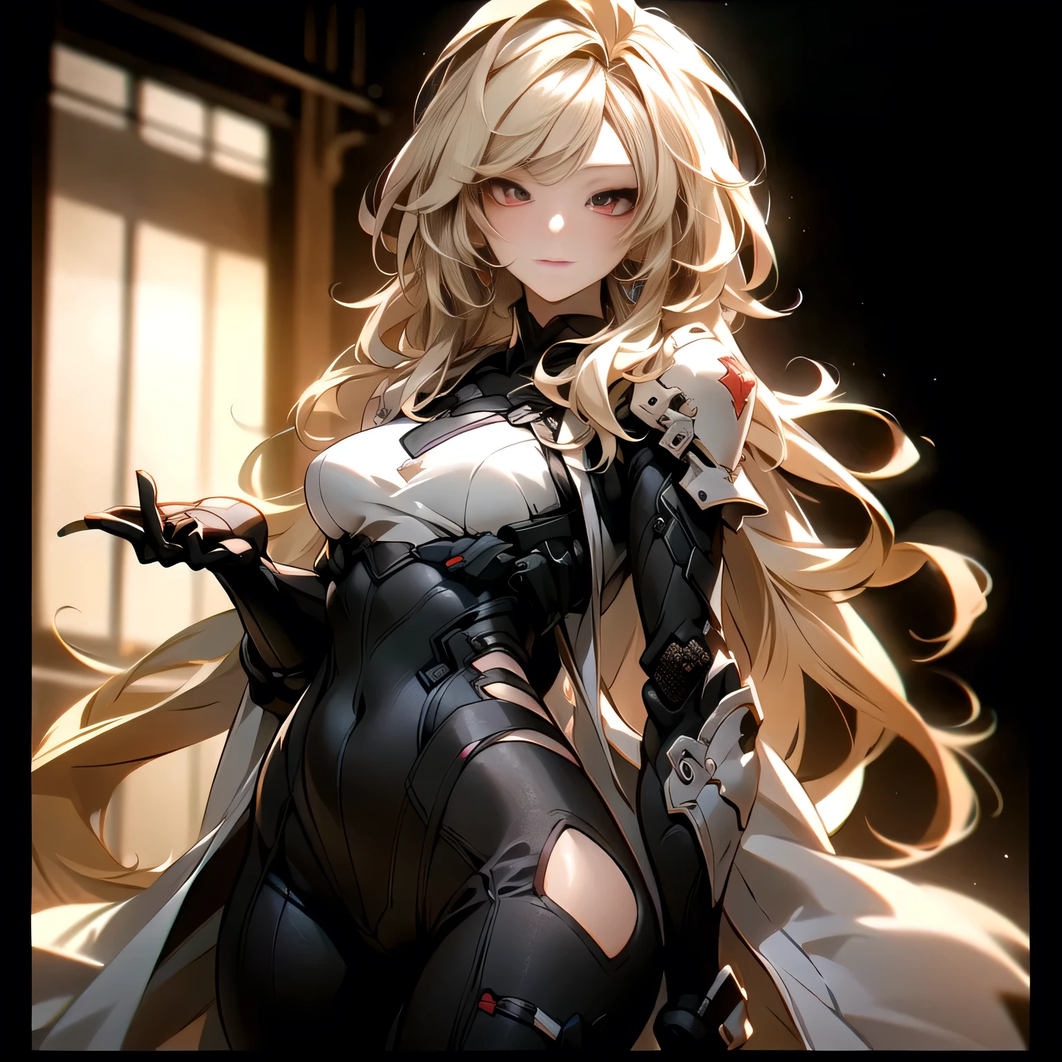 (best quality)), ((Masterpiece)), (details:1.4), 3d, HDR (high dynamic range), an image of a beautiful cyberpunk female, Blonde hair, Curtain Bangs, Red eyes, hips up, จมูกโด่ง, ปากแดง, หน้าอกใหญ่, nvidia RTX, PBR surface, After processing, Anisotropic filtration,depth of field, Maximum clarity and clarity, multi-layered surface, Subsurface scattering, perfect proportions, 8K raw files, ultra detailed, Perfect proportions, volumetric lighting, soft lighting, Holy Paladin, Heavy Black Armor, glossy skin, street background, strong back lighting, jewely, ต่างหู, นิ้วมือสมบูรณ์,