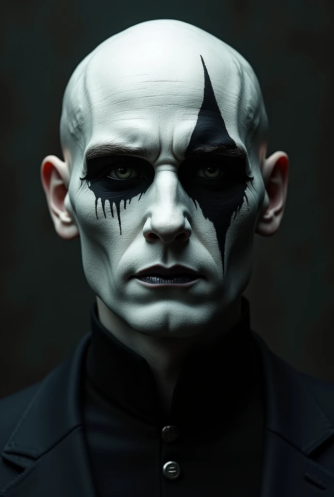 Man with full face white paint and scary black Gothic art