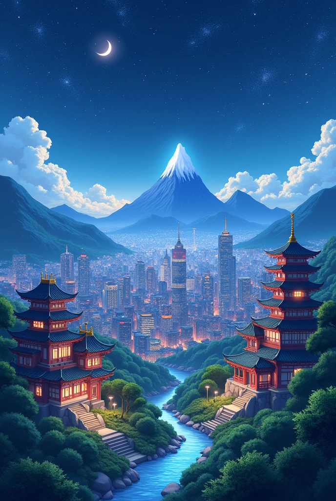 anime cityscape wide banner nightime