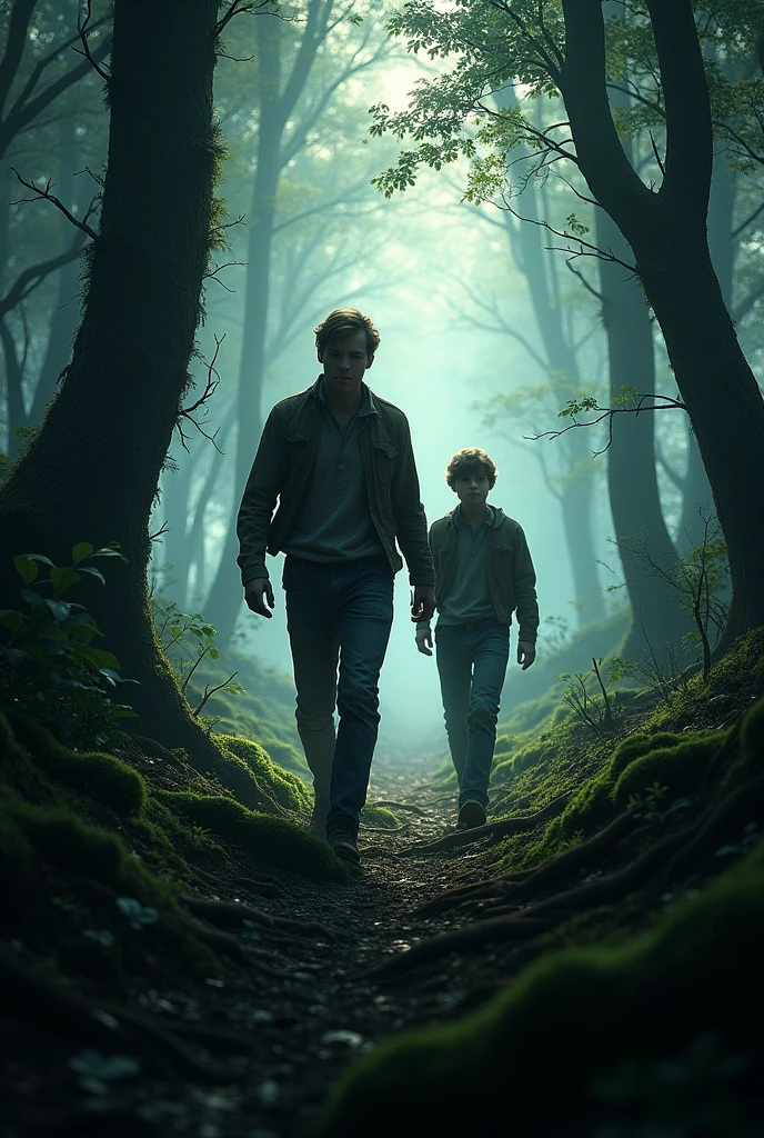 Two brothers lost in a forest one older
