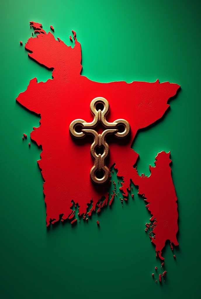 Red & Green Bangladesh Map with four chain cross
