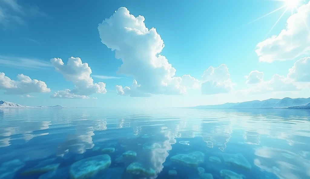 8hair、No humans、Realistic、Inspiring landscapes、From below、Highest quality、8hair、water surface、Asahi、sunlight、blue sky、Near and far、Depth of written boundary、High resolution、detailed、超detailedな、Sharp focus