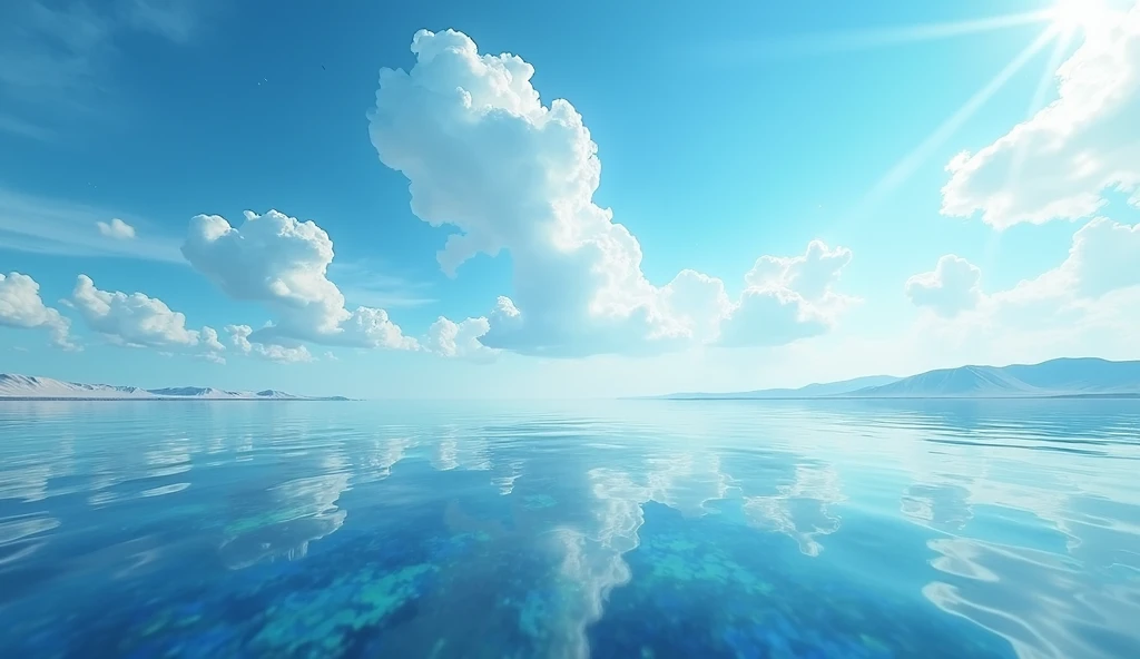 8hair、No humans、Realistic、Inspiring landscapes、From below、Highest quality、8hair、water surface、Asahi、sunlight、blue sky、Near and far、Depth of written boundary、High resolution、detailed、超detailedな、Sharp focus