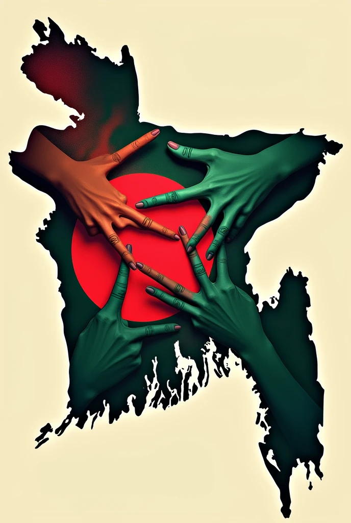 Red & Green Bangladesh Map with four hand  chain cross