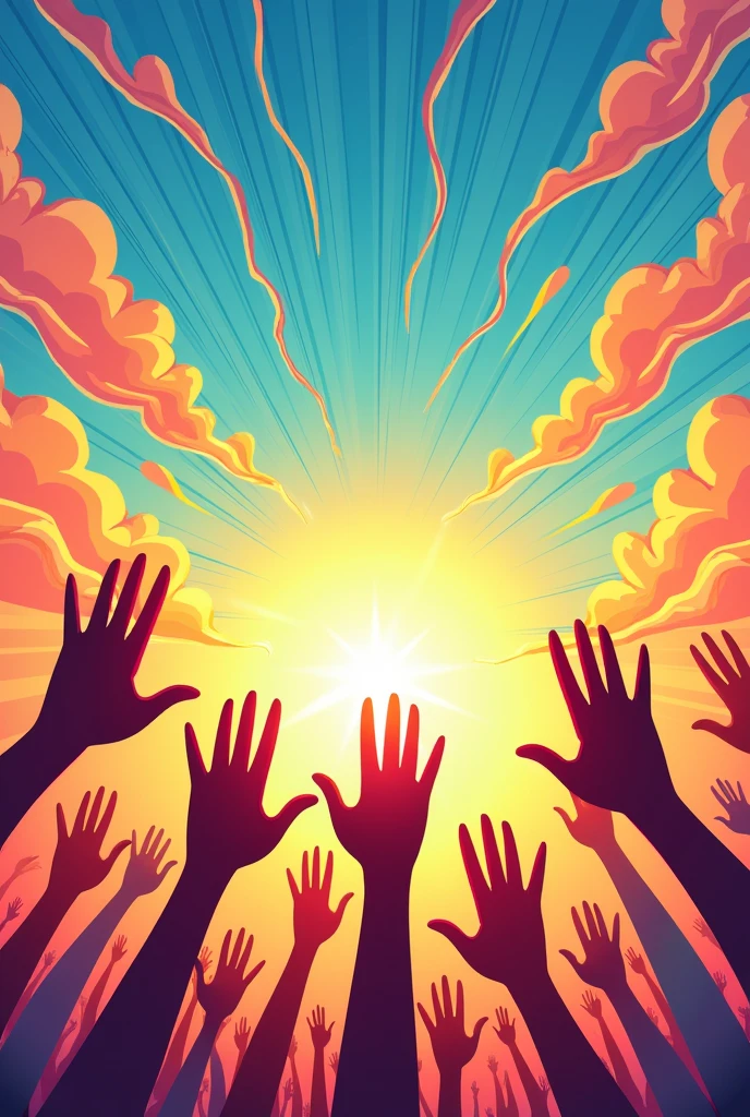 Sky,,Joyful,Line structure,Waving hands,