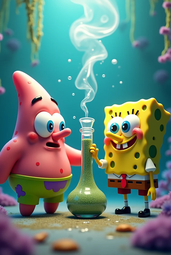 painting of SpongeBob with a marijuana in his mouth and a pipe sticking out of his mouth, spongy, Spongebob, SpongeBob squarepants, SpongeBob, squidward taking an acid trip, Bon, SpongeBob in real life, marijuana!, smoking weed, marijuana organic painting, vivid cartoon art, squidward, marijuana!, Stoner, weed, weed background, SpongeBob circle pants