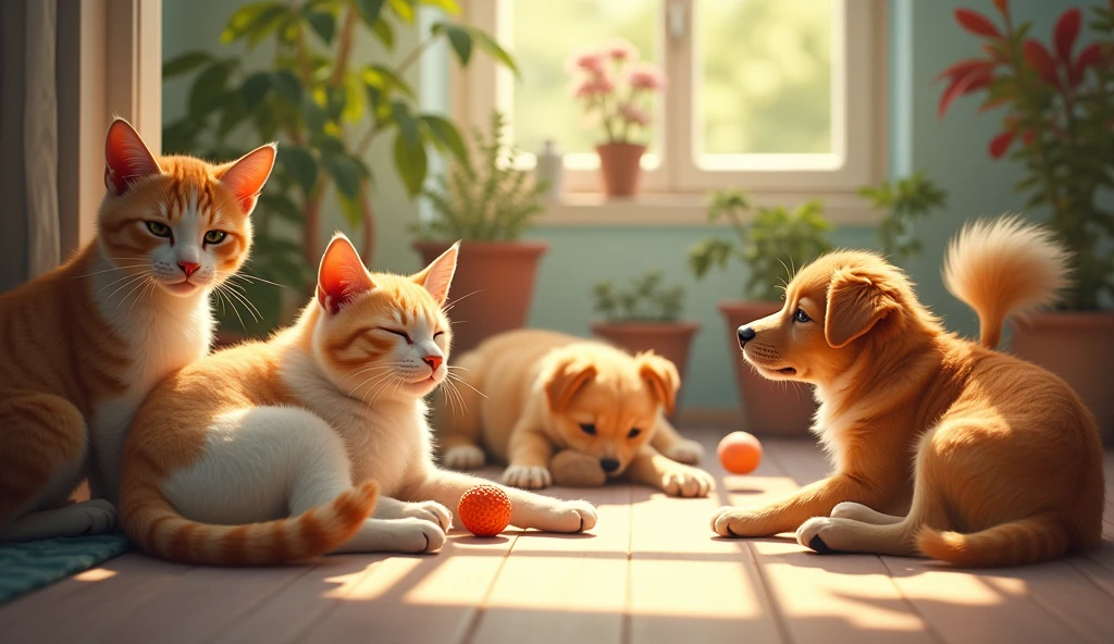 Cats nap in the sunny spots,
While dogs chase balls and sniff the pots.
Together they make a perfect pair,
With them, there’s love everywhere.