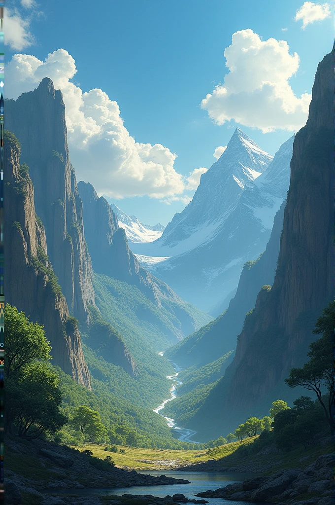 Narrator (calm, reflective tone):
“In the heart of the Earth, where the sky meets the land, mountains stand as timeless sentinels. Their peaks rise high, kissing the heavens, while their roots delve deep into the ancient past.”