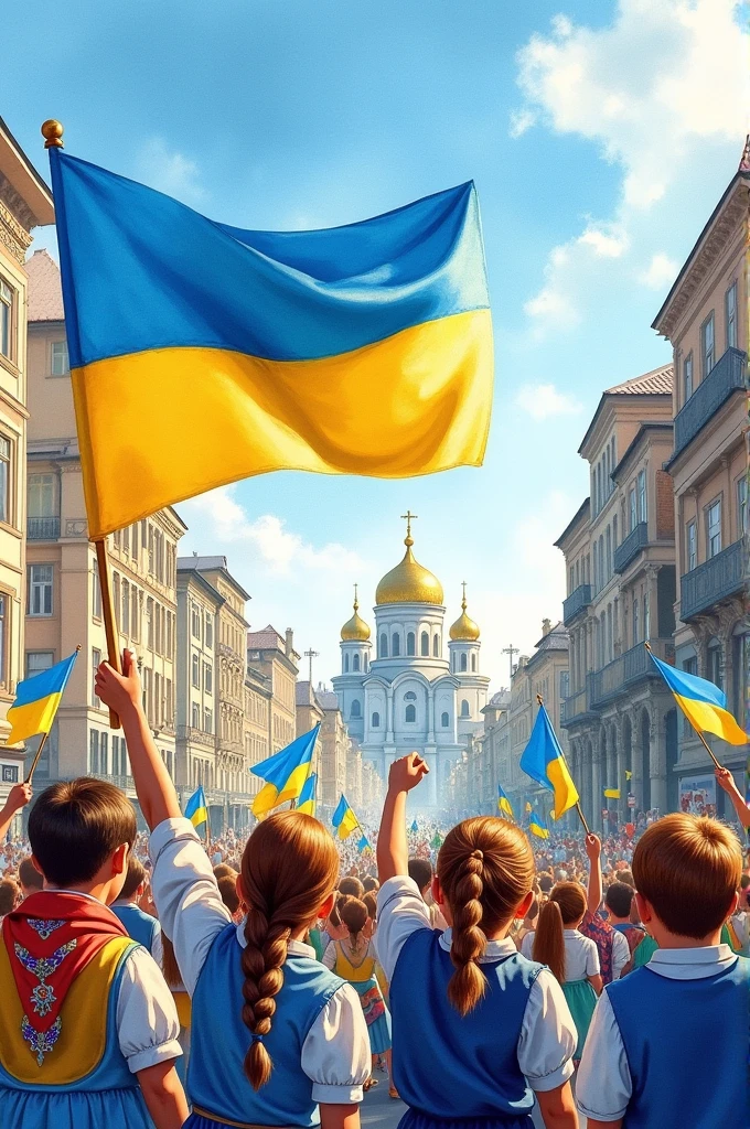 Independence Day of Ukraine in Kyiv, watercolor