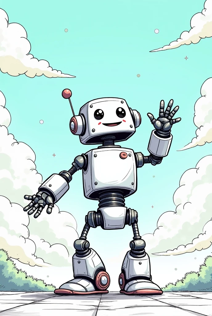 Sky，roboT，Joyful，Line structure，Waving，Sketch Style，