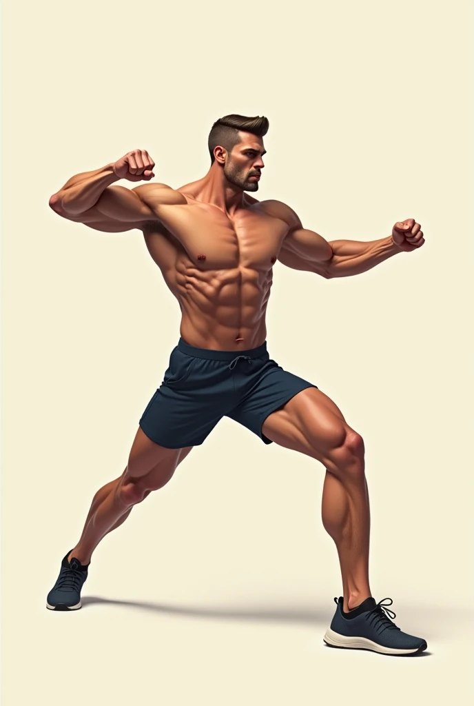 a man stretching One Foot Forward: Place one foot slightly in front of the other. If you are pulling, the foot that is furthest forward should be opposite the main arm that is pulling (left foot forward if you are right handed). If you are pushing, the front foot should be on the same side as the pushing arm.