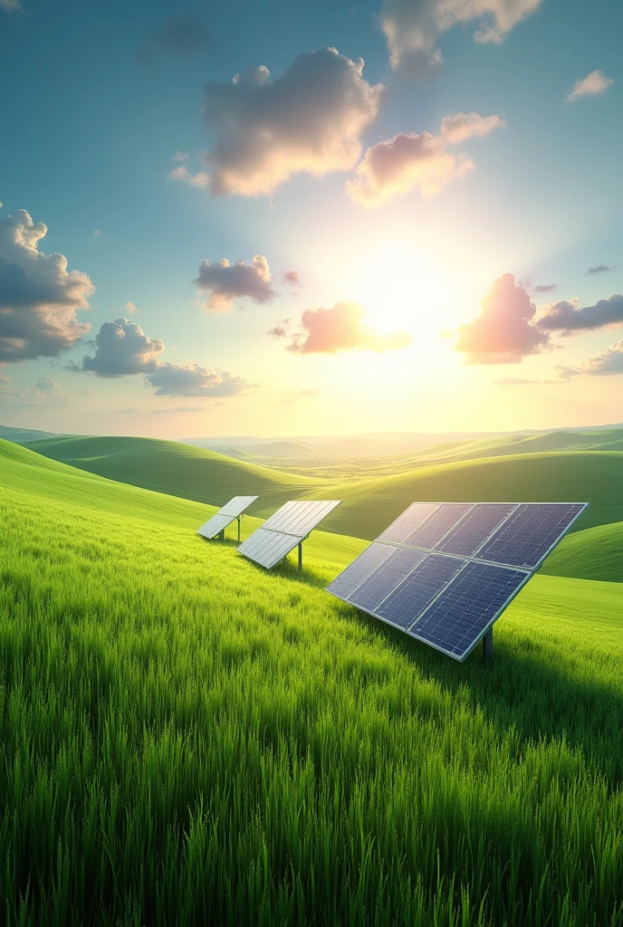 solar panels on a green grassland